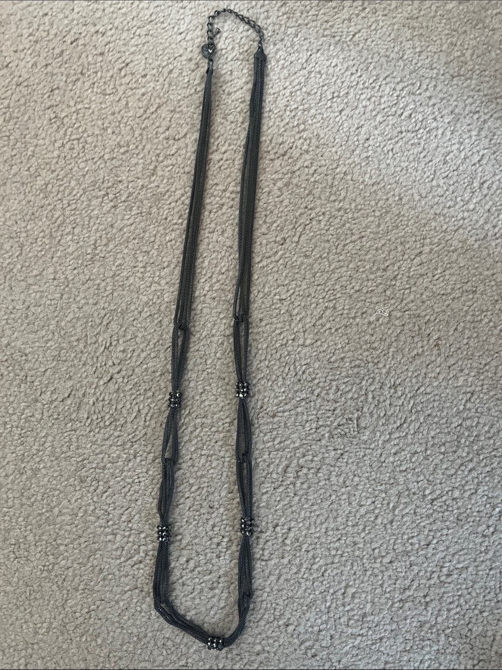 Long Gunmetal Multi-Strand Beaded Necklace